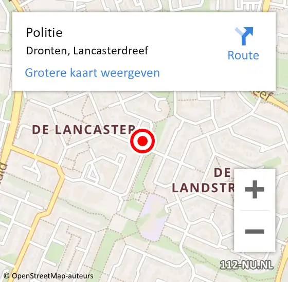 Locatie op kaart van de 112 melding: Politie Dronten, Lancasterdreef op 22 mei 2024 16:17