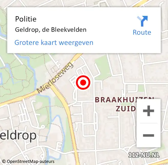 Locatie op kaart van de 112 melding: Politie Geldrop, de Bleekvelden op 22 mei 2024 16:26