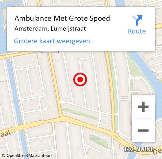 Locatie op kaart van de 112 melding: Ambulance Met Grote Spoed Naar Amsterdam, Lumeijstraat op 22 mei 2024 16:41