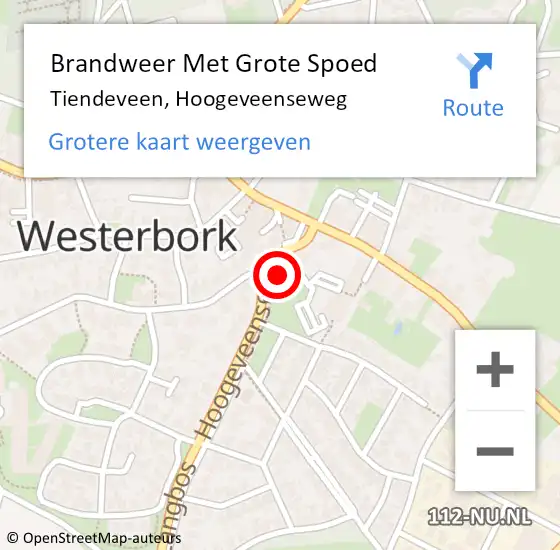 Locatie op kaart van de 112 melding: Brandweer Met Grote Spoed Naar Tiendeveen, Hoogeveenseweg op 22 mei 2024 16:45