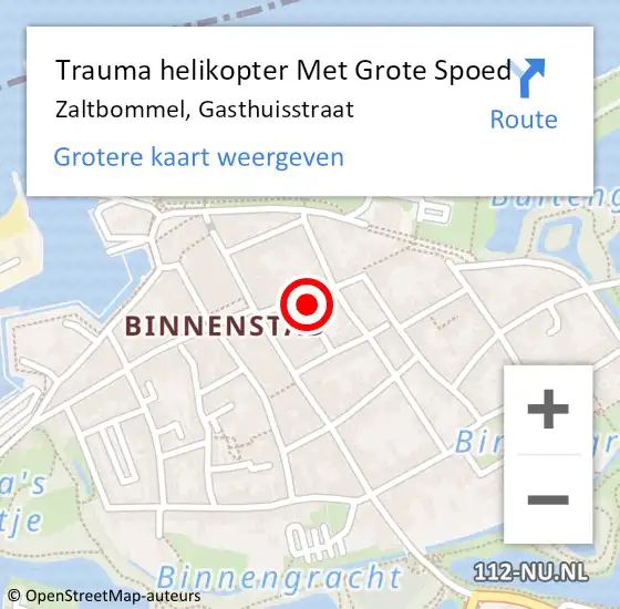 Locatie op kaart van de 112 melding: Trauma helikopter Met Grote Spoed Naar Zaltbommel, Gasthuisstraat op 22 mei 2024 16:48