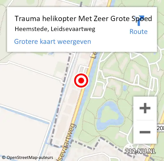 Locatie op kaart van de 112 melding: Trauma helikopter Met Zeer Grote Spoed Naar Heemstede, Leidsevaartweg op 22 mei 2024 17:03