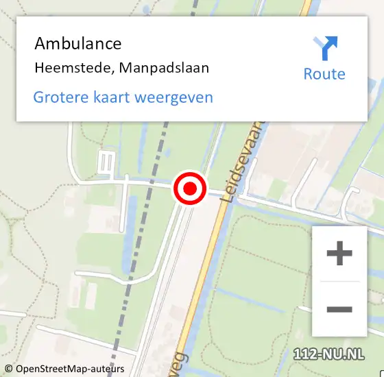 Locatie op kaart van de 112 melding: Ambulance Heemstede, Manpadslaan op 22 mei 2024 17:12