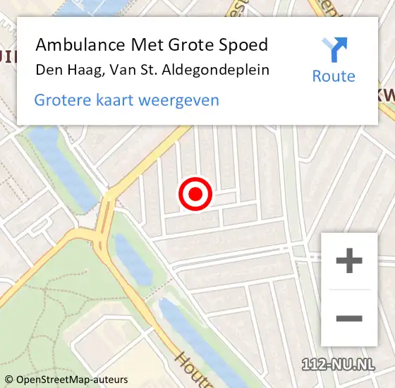 Locatie op kaart van de 112 melding: Ambulance Met Grote Spoed Naar Den Haag, Van St. Aldegondeplein op 22 mei 2024 17:41