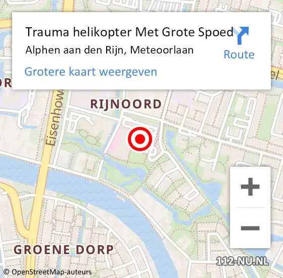 Locatie op kaart van de 112 melding: Trauma helikopter Met Grote Spoed Naar Alphen aan den Rijn, Meteoorlaan op 22 mei 2024 17:43