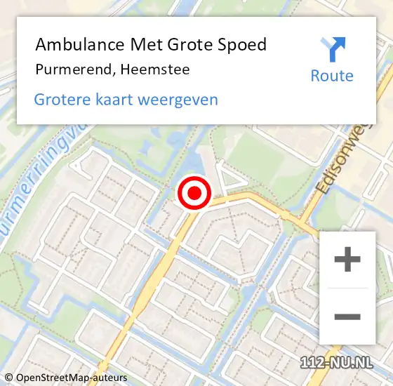 Locatie op kaart van de 112 melding: Ambulance Met Grote Spoed Naar Purmerend, Heemstee op 22 mei 2024 17:43