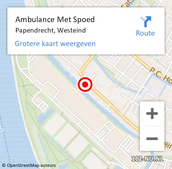 Locatie op kaart van de 112 melding: Ambulance Met Spoed Naar Papendrecht, Westeind op 22 mei 2024 17:52