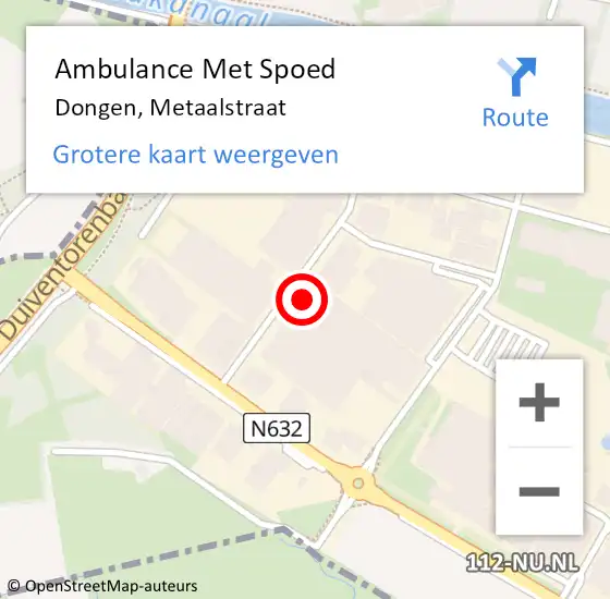 Locatie op kaart van de 112 melding: Ambulance Met Spoed Naar Dongen, Metaalstraat op 6 oktober 2014 19:40