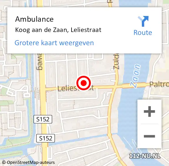 Locatie op kaart van de 112 melding: Ambulance Koog aan de Zaan, Leliestraat op 22 mei 2024 18:15