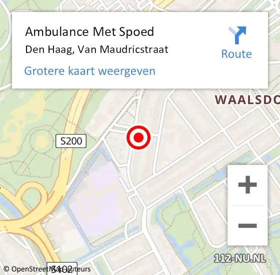 Locatie op kaart van de 112 melding: Ambulance Met Spoed Naar Den Haag, Van Maudricstraat op 22 mei 2024 18:23