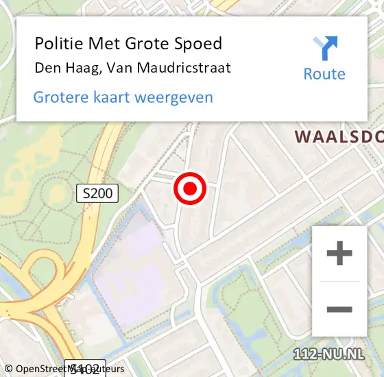 Locatie op kaart van de 112 melding: Politie Met Grote Spoed Naar Den Haag, Van Maudricstraat op 22 mei 2024 18:25