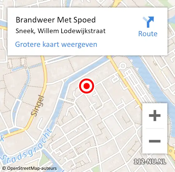 Locatie op kaart van de 112 melding: Brandweer Met Spoed Naar Sneek, Willem Lodewijkstraat op 22 mei 2024 18:27