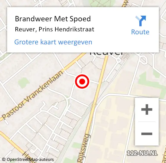 Locatie op kaart van de 112 melding: Brandweer Met Spoed Naar Reuver, Prins Hendrikstraat op 22 mei 2024 18:29