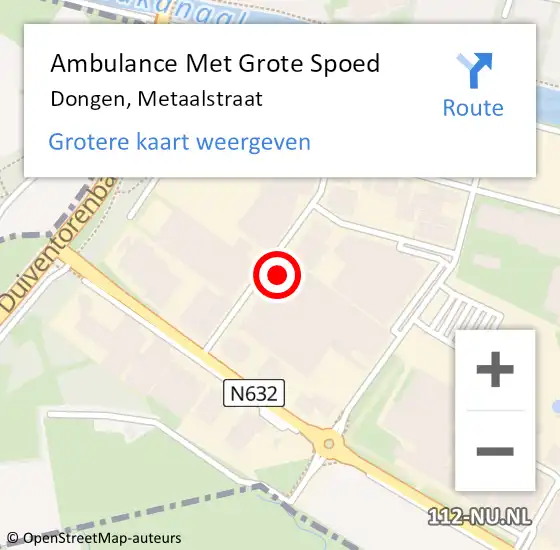 Locatie op kaart van de 112 melding: Ambulance Met Grote Spoed Naar Dongen, Metaalstraat op 6 oktober 2014 19:43