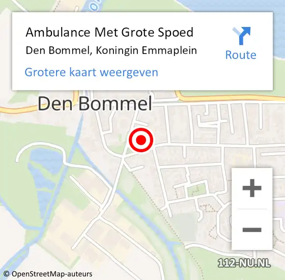 Locatie op kaart van de 112 melding: Ambulance Met Grote Spoed Naar Den Bommel, Koningin Emmaplein op 22 mei 2024 18:49