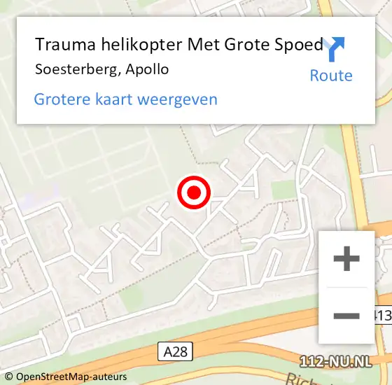 Locatie op kaart van de 112 melding: Trauma helikopter Met Grote Spoed Naar Soesterberg, Apollo op 22 mei 2024 19:06