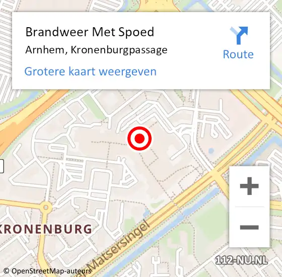 Locatie op kaart van de 112 melding: Brandweer Met Spoed Naar Arnhem, Kronenburgpassage op 22 mei 2024 19:06