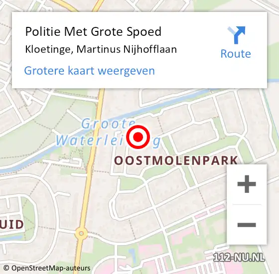 Locatie op kaart van de 112 melding: Politie Met Grote Spoed Naar Kloetinge, Martinus Nijhofflaan op 22 mei 2024 19:11