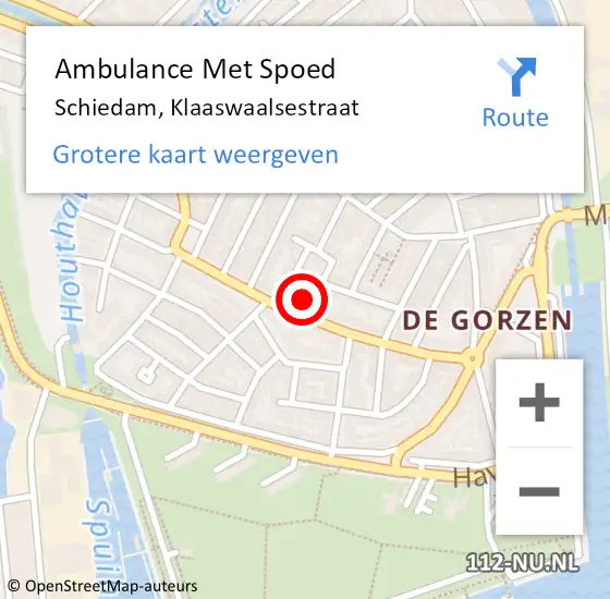 Locatie op kaart van de 112 melding: Ambulance Met Spoed Naar Schiedam, Klaaswaalsestraat op 22 mei 2024 19:26