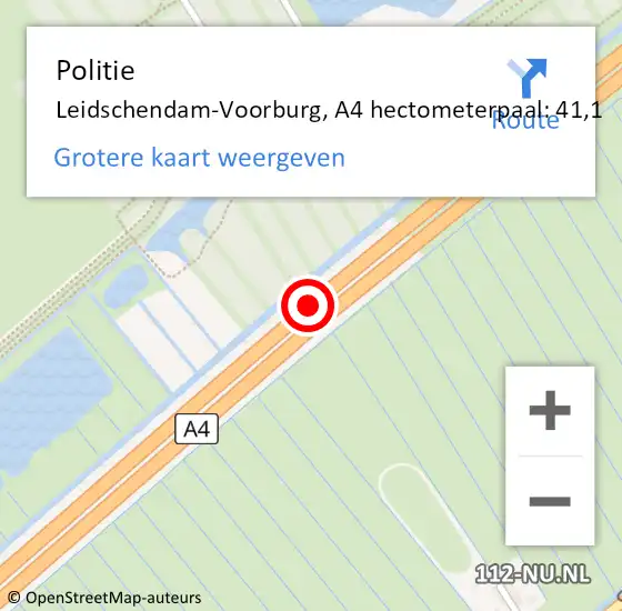 Locatie op kaart van de 112 melding: Politie Leidschendam-Voorburg, A4 hectometerpaal: 41,1 op 22 mei 2024 19:26