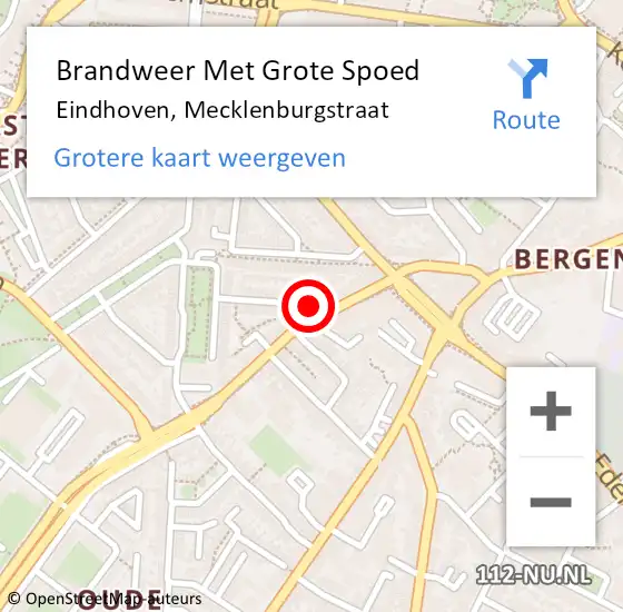 Locatie op kaart van de 112 melding: Brandweer Met Grote Spoed Naar Eindhoven, Mecklenburgstraat op 22 mei 2024 19:27