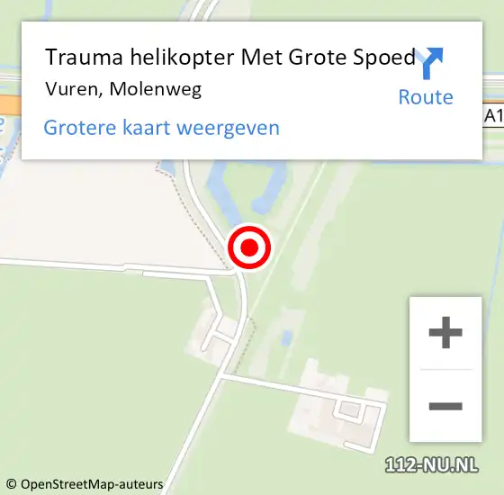 Locatie op kaart van de 112 melding: Trauma helikopter Met Grote Spoed Naar Vuren, Molenweg op 22 mei 2024 19:34