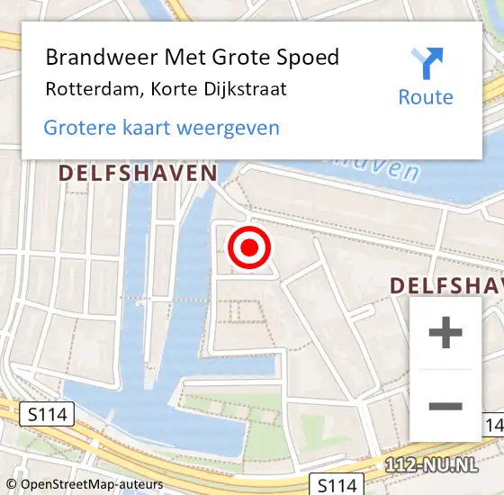 Locatie op kaart van de 112 melding: Brandweer Met Grote Spoed Naar Rotterdam, Korte Dijkstraat op 22 mei 2024 19:52