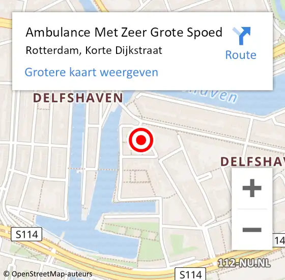 Locatie op kaart van de 112 melding: Ambulance Met Zeer Grote Spoed Naar Rotterdam, Korte Dijkstraat op 22 mei 2024 19:53