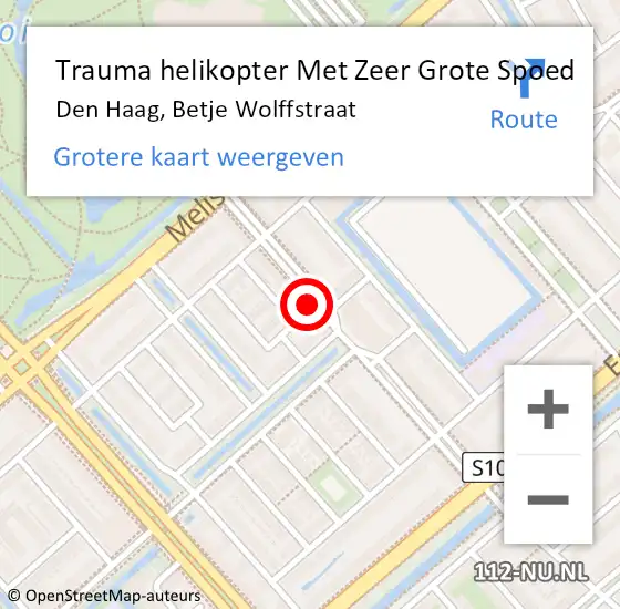 Locatie op kaart van de 112 melding: Trauma helikopter Met Zeer Grote Spoed Naar Den Haag, Betje Wolffstraat op 22 mei 2024 20:43