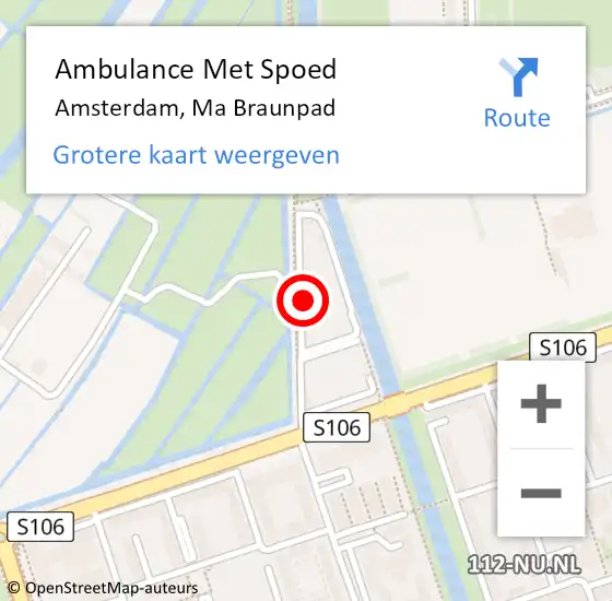 Locatie op kaart van de 112 melding: Ambulance Met Spoed Naar Amsterdam, Ma Braunpad op 22 mei 2024 21:14