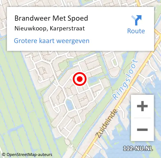 Locatie op kaart van de 112 melding: Brandweer Met Spoed Naar Nieuwkoop, Karperstraat op 22 mei 2024 21:34