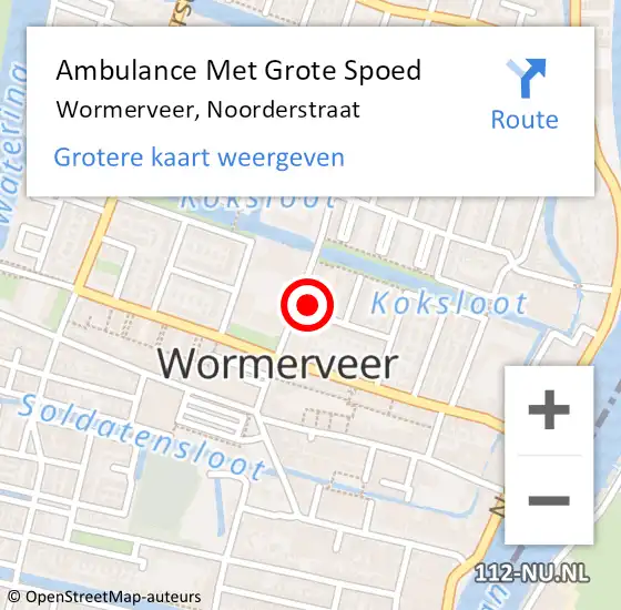 Locatie op kaart van de 112 melding: Ambulance Met Grote Spoed Naar Wormerveer, Noorderstraat op 22 mei 2024 21:48