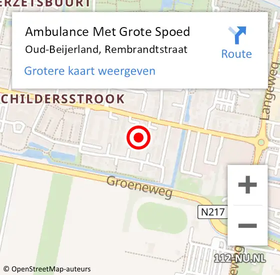 Locatie op kaart van de 112 melding: Ambulance Met Grote Spoed Naar Oud-Beijerland, Rembrandtstraat op 22 mei 2024 21:51