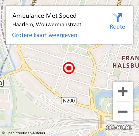 Locatie op kaart van de 112 melding: Ambulance Met Spoed Naar Haarlem, Wouwermanstraat op 22 mei 2024 21:53