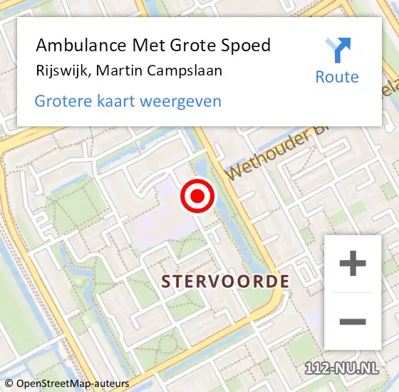 Locatie op kaart van de 112 melding: Ambulance Met Grote Spoed Naar Rijswijk, Martin Campslaan op 22 mei 2024 21:55