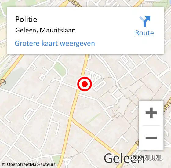Locatie op kaart van de 112 melding: Politie Geleen, Mauritslaan op 22 mei 2024 22:19