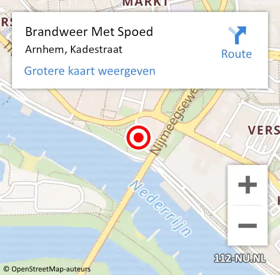 Locatie op kaart van de 112 melding: Brandweer Met Spoed Naar Arnhem, Kadestraat op 22 mei 2024 22:47