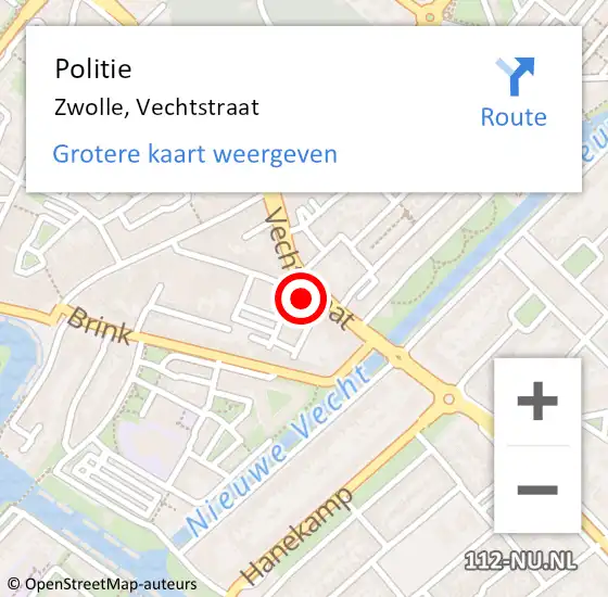 Locatie op kaart van de 112 melding: Politie Zwolle, Vechtstraat op 22 mei 2024 23:01