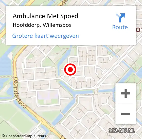 Locatie op kaart van de 112 melding: Ambulance Met Spoed Naar Hoofddorp, Willemsbos op 22 mei 2024 23:58