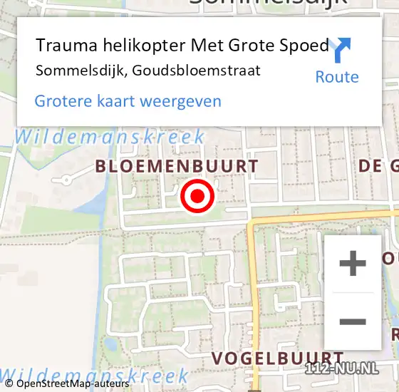 Locatie op kaart van de 112 melding: Trauma helikopter Met Grote Spoed Naar Sommelsdijk, Goudsbloemstraat op 23 mei 2024 00:36