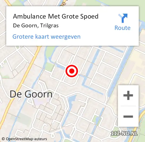 Locatie op kaart van de 112 melding: Ambulance Met Grote Spoed Naar De Goorn, Trilgras op 6 oktober 2014 20:20