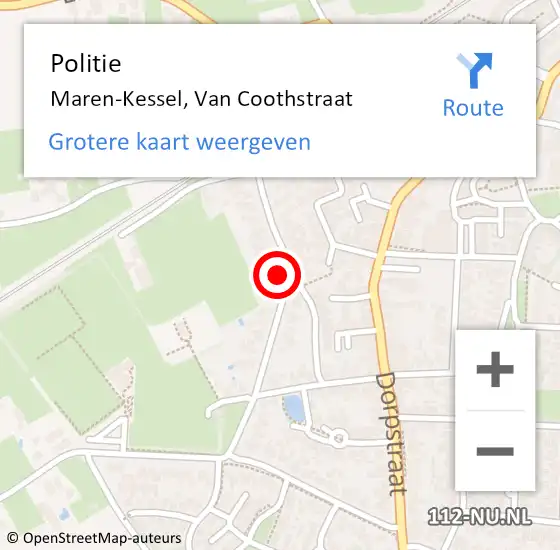 Locatie op kaart van de 112 melding: Politie Maren-Kessel, Van Coothstraat op 6 oktober 2014 20:23