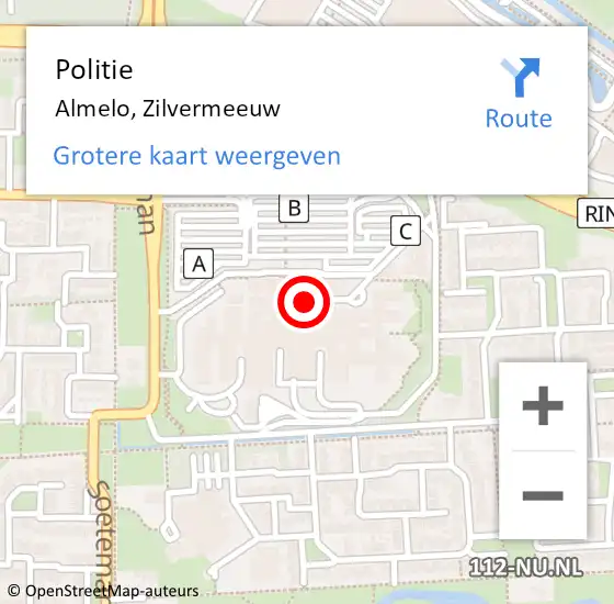 Locatie op kaart van de 112 melding: Politie Almelo, Zilvermeeuw op 23 mei 2024 05:35