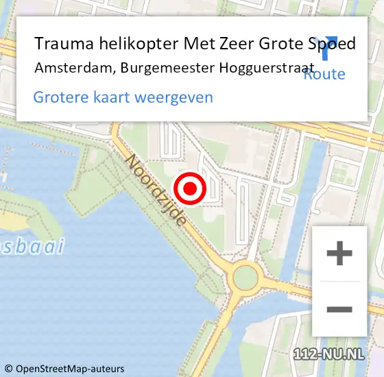 Locatie op kaart van de 112 melding: Trauma helikopter Met Zeer Grote Spoed Naar Amsterdam, Burgemeester Hogguerstraat op 23 mei 2024 06:37