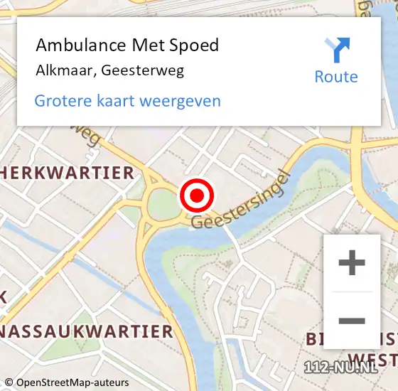 Locatie op kaart van de 112 melding: Ambulance Met Spoed Naar Alkmaar, Geesterweg op 23 mei 2024 06:41