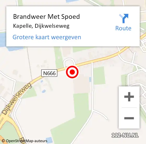 Locatie op kaart van de 112 melding: Brandweer Met Spoed Naar Kapelle, Dijkwelseweg op 23 mei 2024 07:11