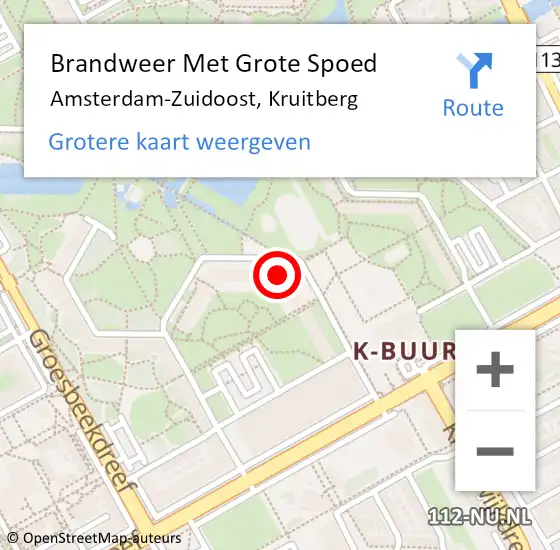 Locatie op kaart van de 112 melding: Brandweer Met Grote Spoed Naar Amsterdam, Kruitberg op 23 mei 2024 08:00