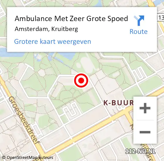 Locatie op kaart van de 112 melding: Ambulance Met Zeer Grote Spoed Naar Amsterdam, Kruitberg op 23 mei 2024 08:00