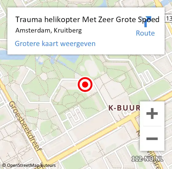 Locatie op kaart van de 112 melding: Trauma helikopter Met Zeer Grote Spoed Naar Amsterdam, Kruitberg op 23 mei 2024 08:01