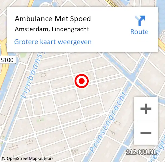 Locatie op kaart van de 112 melding: Ambulance Met Spoed Naar Amsterdam, Lindengracht op 23 mei 2024 08:07